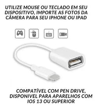 Carregar imagem no visualizador da galeria, Cabo Otg Ios Adaptador Pen Drive Usb Lightning Passa Dados